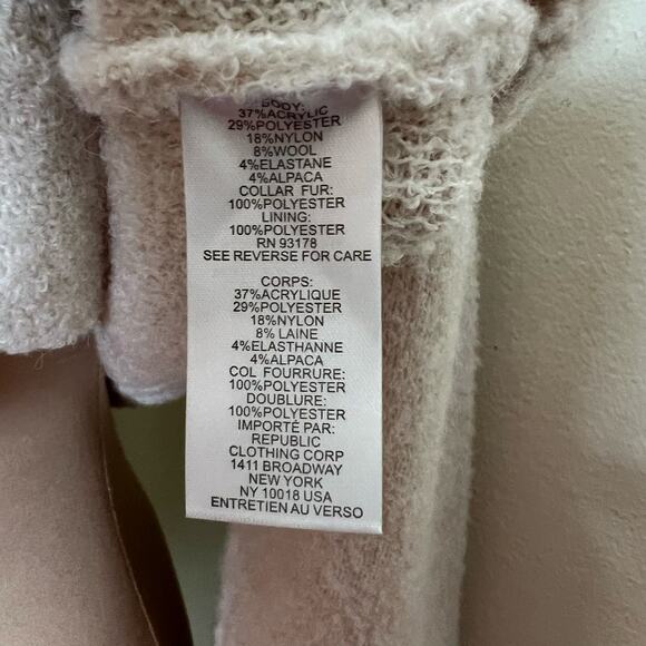 Chelsea & Theodore Jacket Large Womens Cream Faux Fur Collar Knit Wool Alpaca - Picture 6 of 9